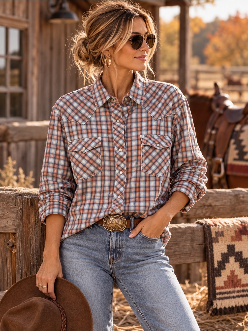 Wrangler 20X Competition Advanced Comfort Small Western Plaid Shirt